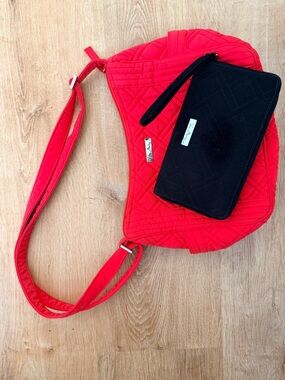 Vera Bradley Bright Red Quilted Crossbody with Black Quilted Wristlet